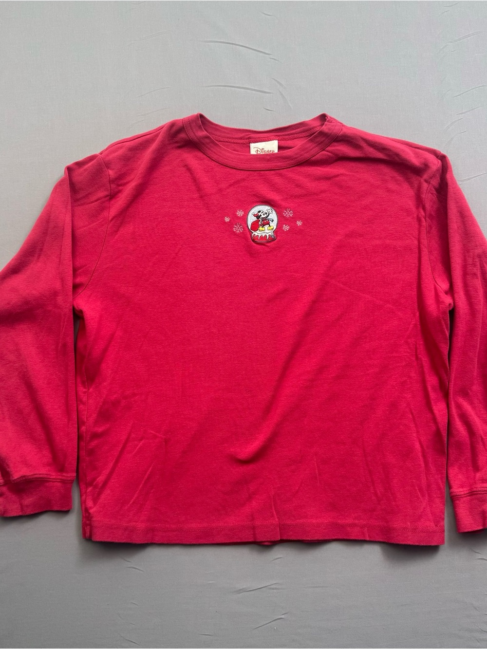 Disney Store Mickey Mouse Snow Globe Red Adult Long Sleeve T-Shirt Size L Disney